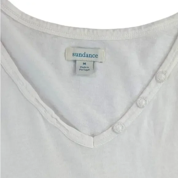 Sundance | White, Puff Sleeve Henley w/ V-Neck| Size Medium - Picture 3 of 4